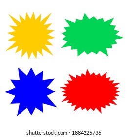 bursting shape speech bubbles set. starburst and sunburst cartoon with different color isolated on white background. vector illustration