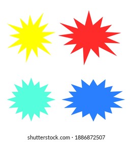 bursting shape speech bubbles set. starburst and sunburst cartoon with different color isolated on white background. vector illustration