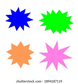 bursting shape speech bubbles set. starburst and sunburst cartoon with different color isolated on white background