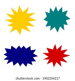 bursting shape speech bubbles set. starburst and sunburst cartoon with different color isolated on white background