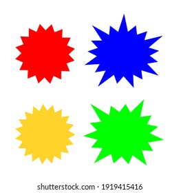 Bursting Shape Speech Bubbles Set. Starburst And Sunburst Cartoon With Different Color Isolated On White Background