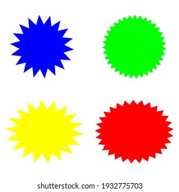 bursting shape speech bubbles set. starburst and sunburst cartoon with different color isolated on white background. vector illustration