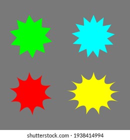bursting shape speech bubbles set. starburst and sunburst cartoon with different color isolated on white background. vector illustration