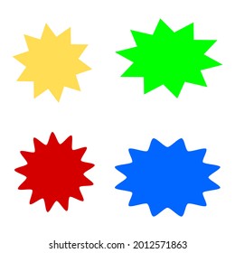 bursting shape speech bubbles set. starburst and sunburst cartoon with different color isolated on white background