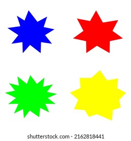 bursting shape speech bubbles set. starburst and sunburst cartoon with different color isolated on white background. vector illustration