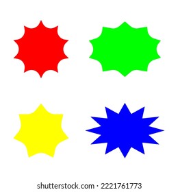 bursting shape speech bubbles set. starburst and sunburst cartoon with different color isolated on white background