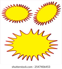 Burbujas del discurso de la forma que estallan. Dibujos animados de la explosión estelar y del sol con diverso color aislado en el fondo blanco. Ilustración vectorial