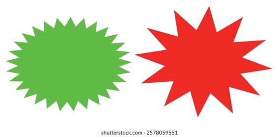 bursting shape speech bubbles set. starburst and sunburst cartoon with different color isolated on white background