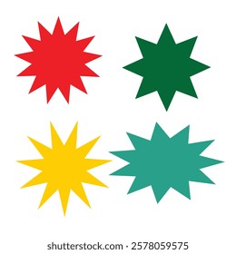 bursting shape speech bubbles set. starburst and sunburst cartoon with different color isolated on white background