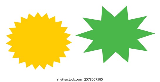 bursting shape speech bubbles set. starburst and sunburst cartoon with different color isolated on white background