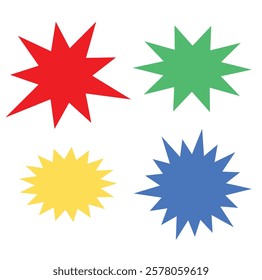 bursting shape speech bubbles set. starburst and sunburst cartoon with different color isolated on white background