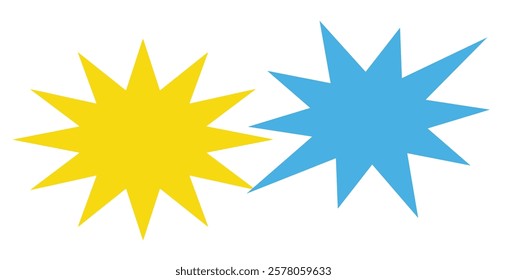 bursting shape speech bubbles set. starburst and sunburst cartoon with different color isolated on white background