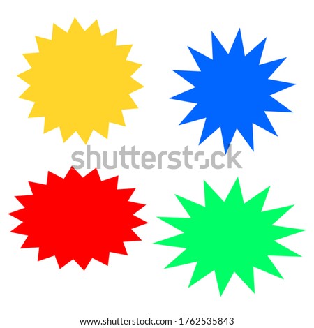 bursting shape speech bubbles set. starburst and sunburst cartoon with different color isolated on white background. vector illustration