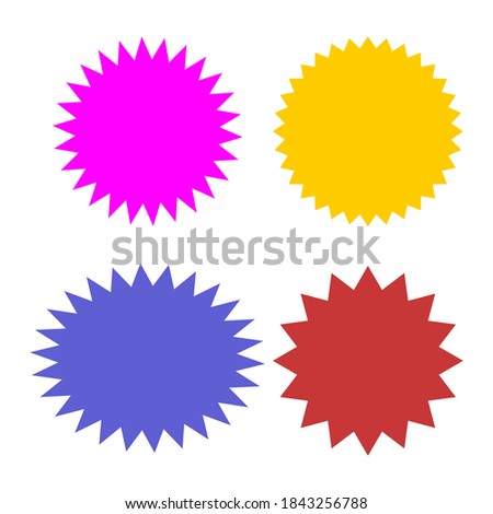 bursting shape speech bubbles set. starburst and sunburst cartoon with different color isolated on white background. vector illustration