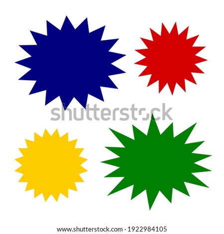 bursting shape speech bubbles set. starburst and sunburst cartoon with different color isolated on white background