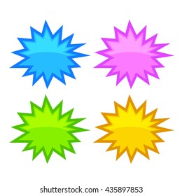 Bursting speech star bubbles set, vector illustration isolated on white background