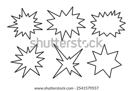 bursting speech star set outline vector design isolated white background