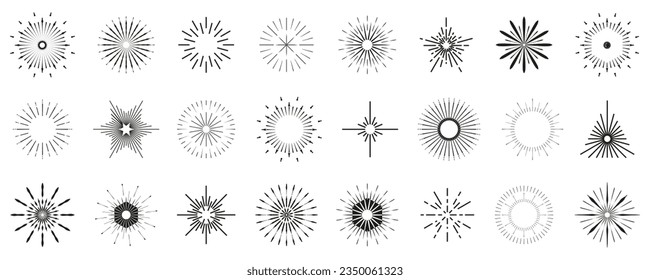 Bursting sun rays collection. Set of sunburst icon, shine and burst line. Sunbeam icon set