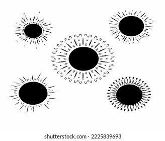 Bursting sun rays. sunburst collection.  Fireworks. Radial sunset beams. logo, emblem, tag. Web banner. Vector illustration isolated in white background.