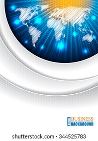 Bursting world map brochure design with white waves