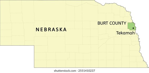 Burt County and city of Tekamah location on Nebraska state map