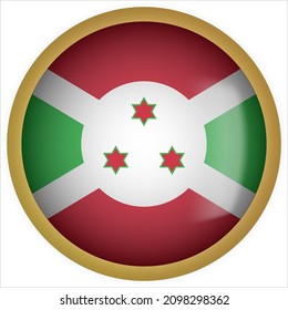 Icono de bandera redondeada de Burundi 3D con marco dorado