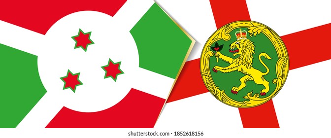 Burundi und Alderney Flaggen, zwei Vektorfahnen Symbol für Beziehung oder Konfrontation.