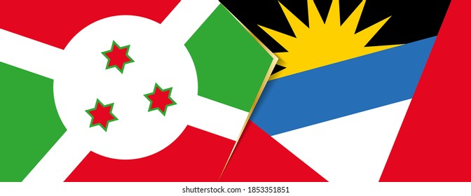 Die Flaggen Burundi und Antigua und Barbuda, zwei Vektorfahnen Symbol für Beziehung oder Konfrontation.