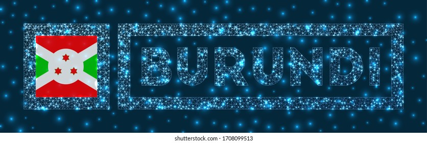 Burundi badge. Flag of Burundi in glowing network geometric style. Radiant vector illustration.