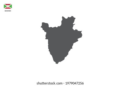 Burundi black shadow map isolated on white background with Burundi icon flag on the left corner.