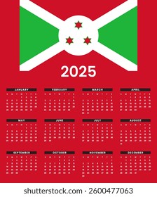 Burundi calendar of 2025 stock vector