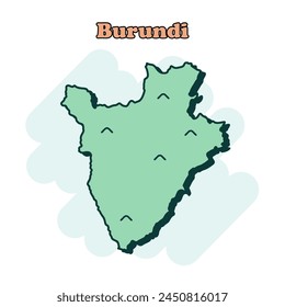 Burundi cartoon colored map icon in comic style. Country sign illustration pictogram. Nation geography splash business concept.