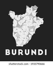 Burundi - communication network map of country. Burundi trendy geometric design on dark background. Technology, internet, network, telecommunication concept. Vector illustration.
