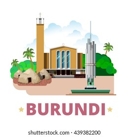 Burundi Country Flat Cartoon Style Historic Sight Web Site Vector Illustration. World Vacation Travel Africa African Collection. Regina Mundi Cathedral Gishora Drum Sanctuary Monument National Unity.