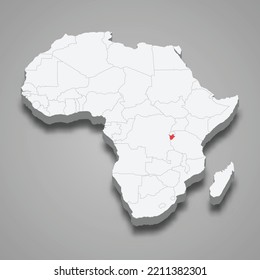 Burundi country location within Africa. 3d isometric map