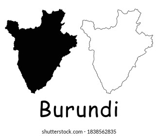 Burundi Country Map. Black silhouette and outline isolated on white background. EPS Vector