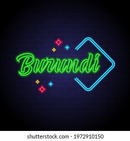 Burundi Country Neon Letter Text Bright Glowing