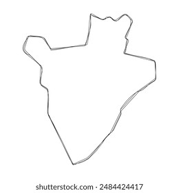 Burundi country simplified map.Thin triple pencil sketch outline isolated on white background. Simple vector icon