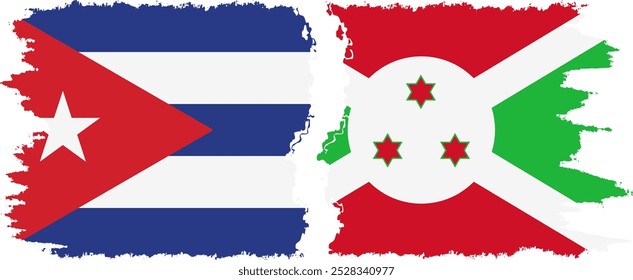 Burundi e Cuba grunge bandeiras conexão, vetor