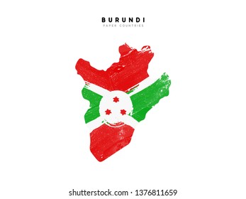 Burundi detailed map with flag of country. Painted in watercolor paint colors in the national flag.
