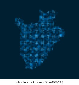 Burundi dotted glowing map. Shape of the country with blue bright bulbs. Vector illustration.