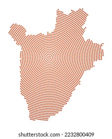 Mapa de puntos de Burundi. Forma de estilo digital de Burundi. Icono tecnológico del país con puntos degradados. Ilustración vectorial radiante.