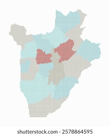 Burundi dotted map. Digital style map of the country on a white background. Burundi shape with square dots. Colored dots style. Small-sized squares. Plain vector illustration.