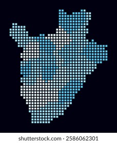 Burundi dotted map. Digital style map of the country on dark background. Burundi shape with square dots. Colored dots style. Large size squares. Artistic vector illustration.