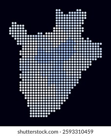 Burundi dotted map. Digital style map of the country on dark background. Burundi shape with circle dots. Colored dots style. Large size circles. Beautiful vector illustration.