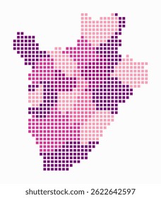 Mapa punteado de Burundi. Mapa de estilo digital del país sobre fondo blanco. Forma de Burundi con puntos cuadrados. Estilo de puntos de colores. Grandes cuadrados de tamaño. Ilustración vectorial moderna.