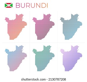 Burundi dotted map set. Map of Burundi in dotted style. Borders of the country filled with beautiful smooth gradient circles. Amazing vector illustration.