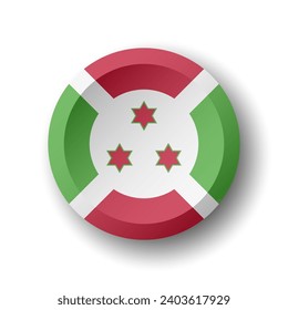 Burundi flag - 3D circle button with dropped shadow. Vector icon.