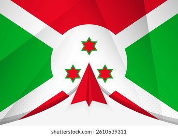 Burundi Flag with Abstract Paper Airplane Design, National Flag in a geometric folded paper style. Vector illustration.