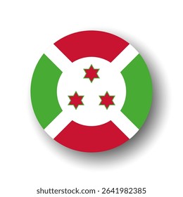Burundi flag - flat vector circle icon or badge with dropped shadow.